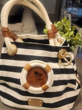 Michael Kors Navy & White Striped Tote with Rope Handles
